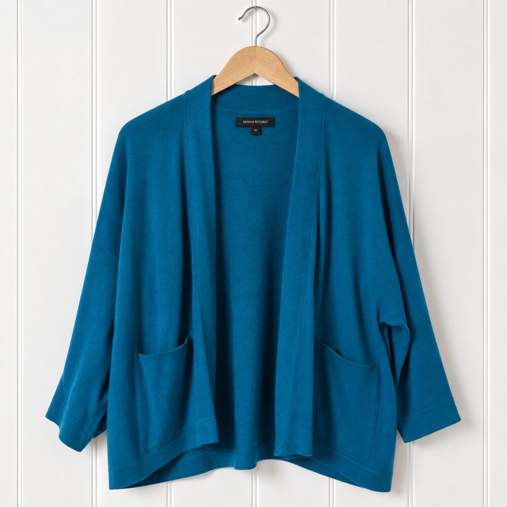 Eileen Fisher Cardigan Womens S Teal Linen Blend Open Front Lightweight